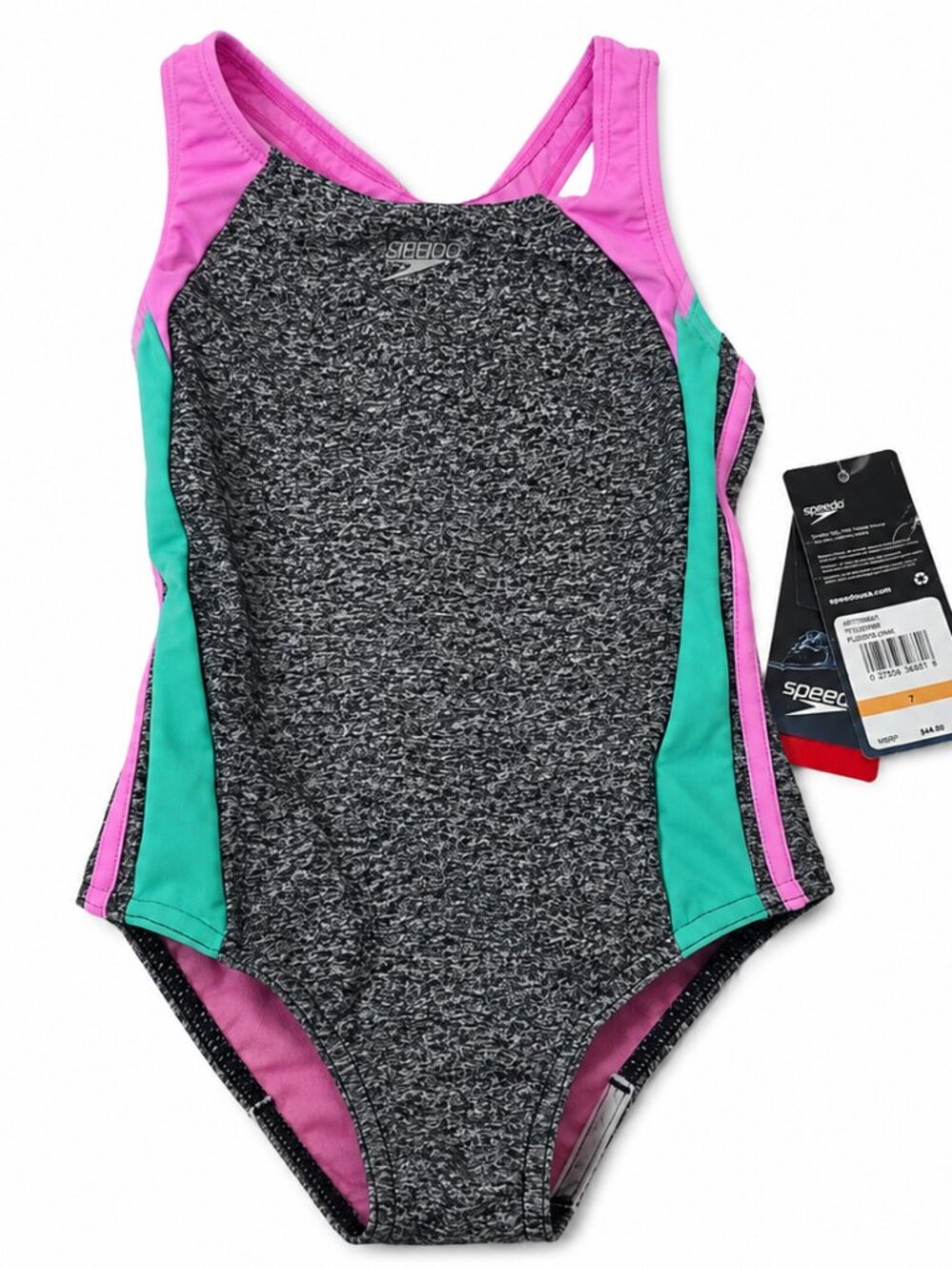 Speedo Girls One Piece Swimsuit Fuchsia Pink Colorblock Size 7 NWT